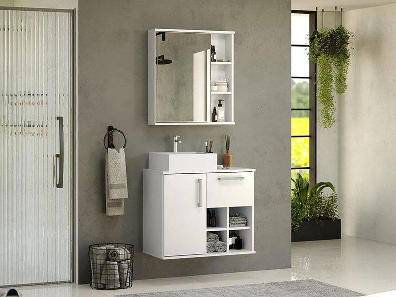 Conjunto Balcão para Banheiro Bia 70 Branco - Bosi